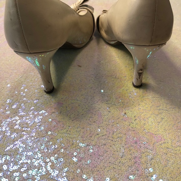 Rampage silver sparkle strappy ankle high heels & beige bow open toe shoe bundle - Picture 3 of 6